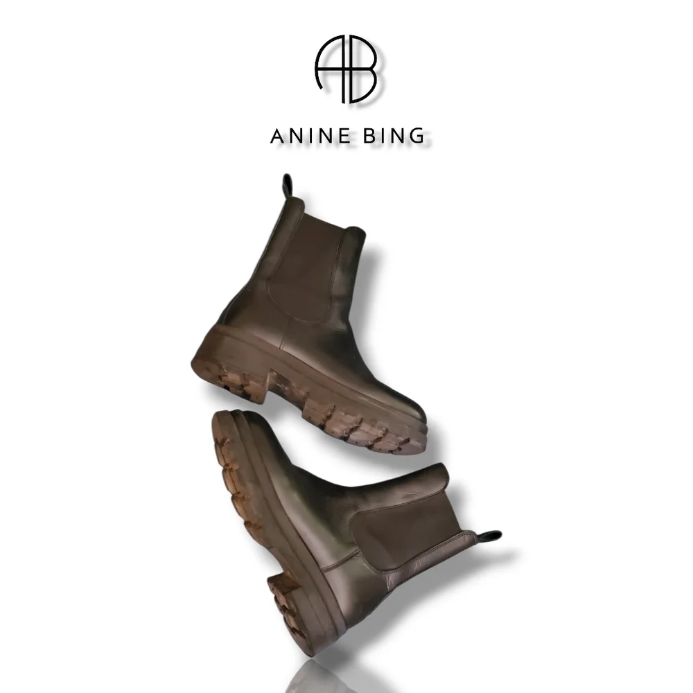 ANINE BING Black Leather Justine Chelsea Boots Women's Size 6 Motorcycle Boots - Picture 8 of 13